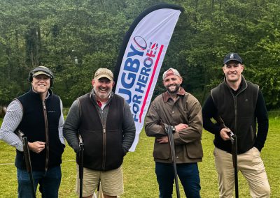 Mike Tindall MBE, Kevin Yates, Charlie Sharples and Mark Atkinson on VE Day at Simulated Charity Shoot in Gloucestershire